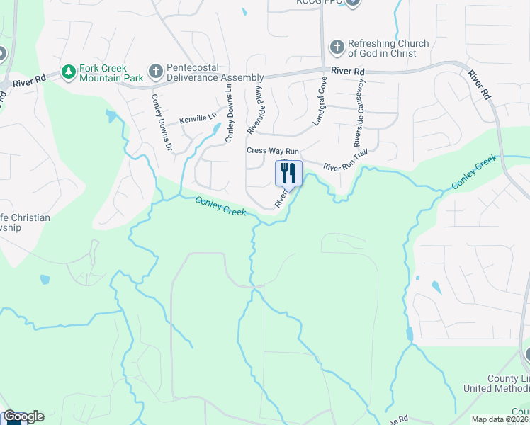 map of restaurants, bars, coffee shops, grocery stores, and more near 3937 Riverside Parkway in Decatur