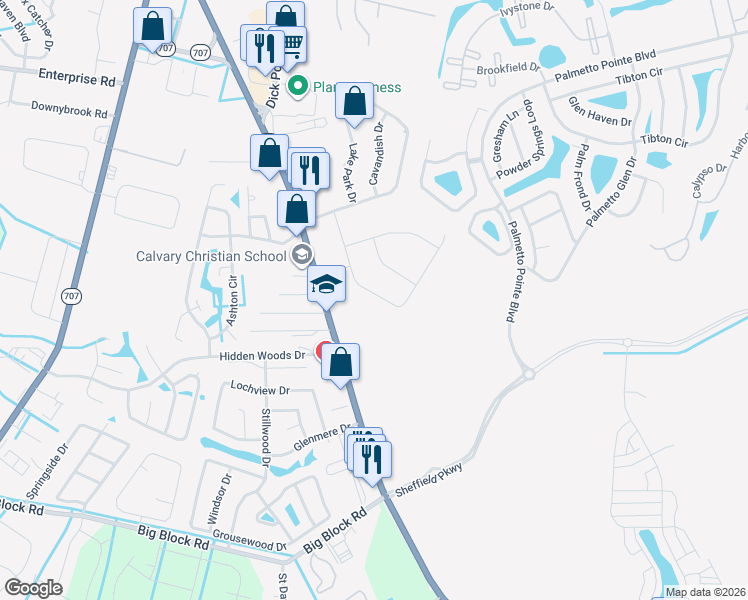 map of restaurants, bars, coffee shops, grocery stores, and more near 3050 Sayebrook Drive in Myrtle Beach