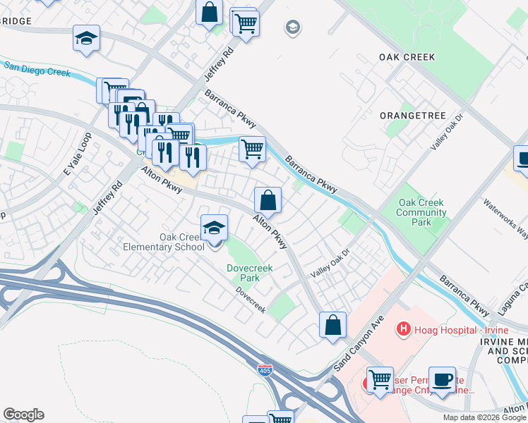 map of restaurants, bars, coffee shops, grocery stores, and more near 3301 Orangewood in Irvine
