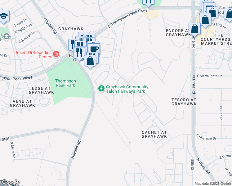 map of restaurants, bars, coffee shops, grocery stores, and more near 8293 East Tailspin Lane in Scottsdale