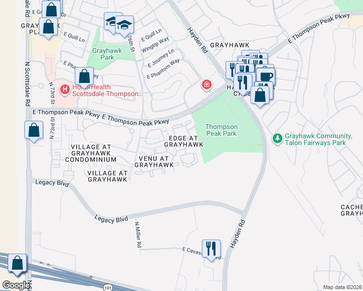 map of restaurants, bars, coffee shops, grocery stores, and more near 20100 North 78th Place in Scottsdale