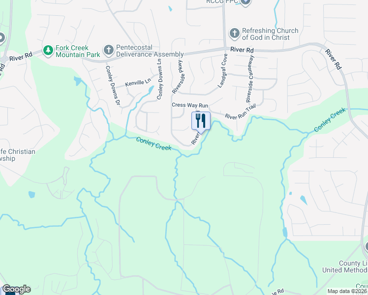 map of restaurants, bars, coffee shops, grocery stores, and more near 3937 Riverside Parkway in Decatur