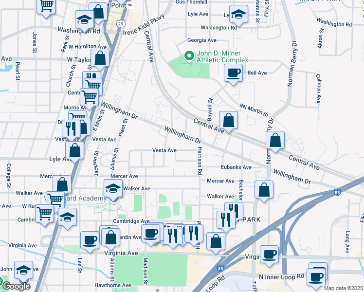 map of restaurants, bars, coffee shops, grocery stores, and more near 1437 Vesta Avenue in Atlanta