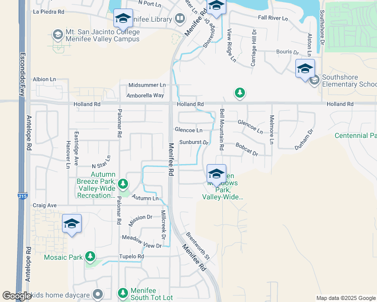 map of restaurants, bars, coffee shops, grocery stores, and more near 31225 Sierra View Court in Menifee