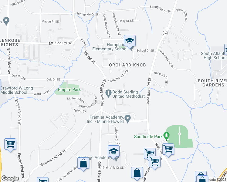 map of restaurants, bars, coffee shops, grocery stores, and more near 459 Oak Drive Southeast in Atlanta