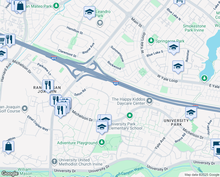 map of restaurants, bars, coffee shops, grocery stores, and more near 17 Rockrose Way in Irvine