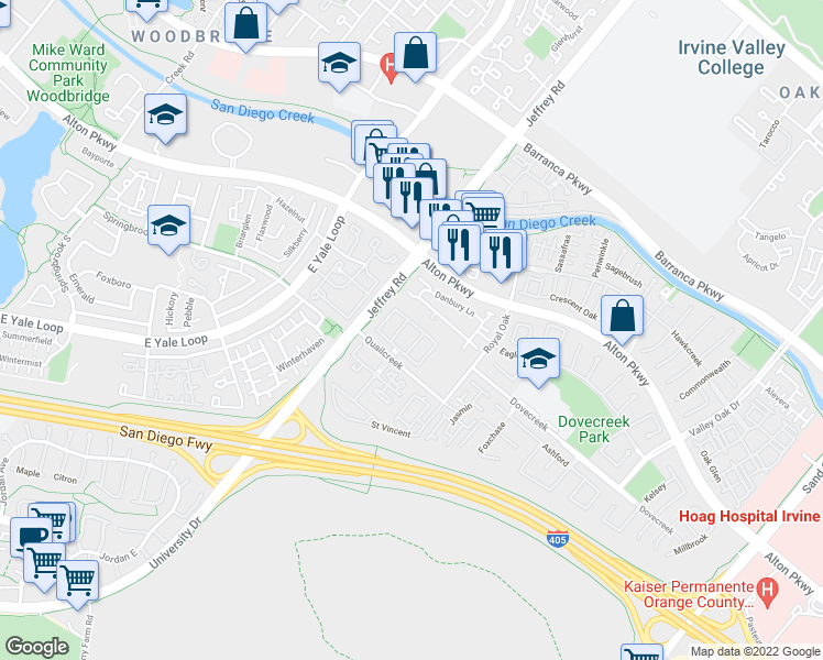 map of restaurants, bars, coffee shops, grocery stores, and more near 313 Sonoma Aisle in Irvine