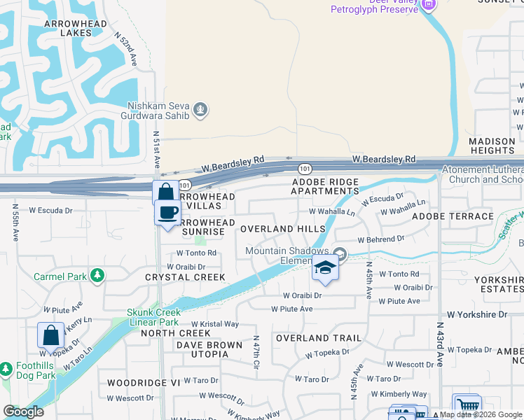map of restaurants, bars, coffee shops, grocery stores, and more near 4749 West Escuda Drive in Glendale