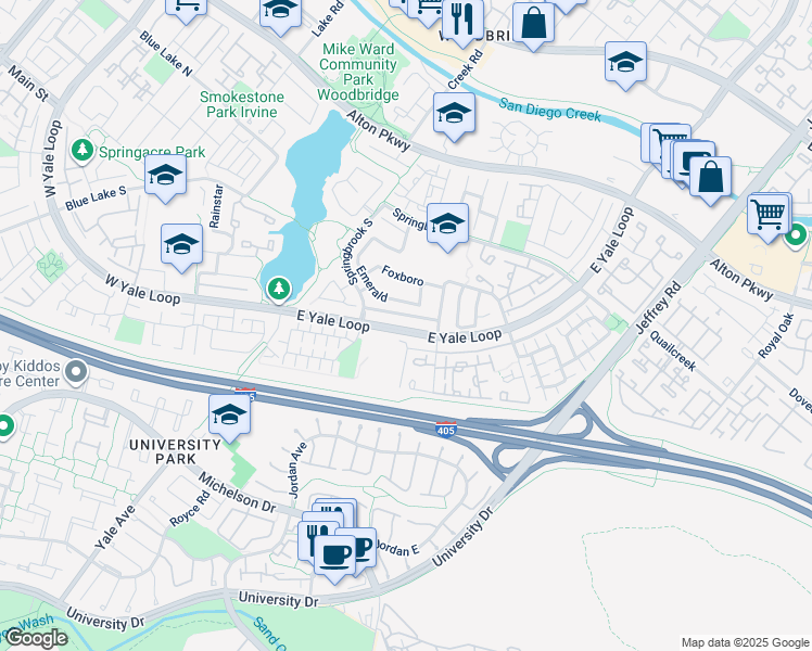 map of restaurants, bars, coffee shops, grocery stores, and more near 498 East Yale Loop in Irvine