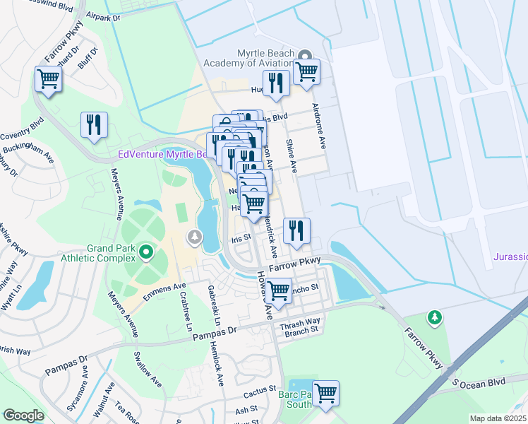 map of restaurants, bars, coffee shops, grocery stores, and more near 981 Hackler Street in Myrtle Beach
