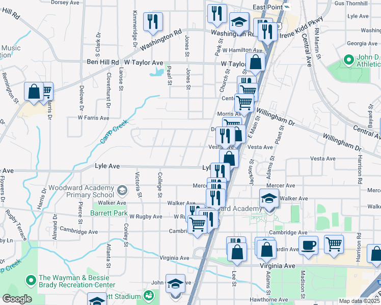 map of restaurants, bars, coffee shops, grocery stores, and more near 1818 Vesta Avenue in Atlanta