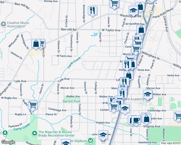 map of restaurants, bars, coffee shops, grocery stores, and more near 3261 Lowndes Street in Atlanta