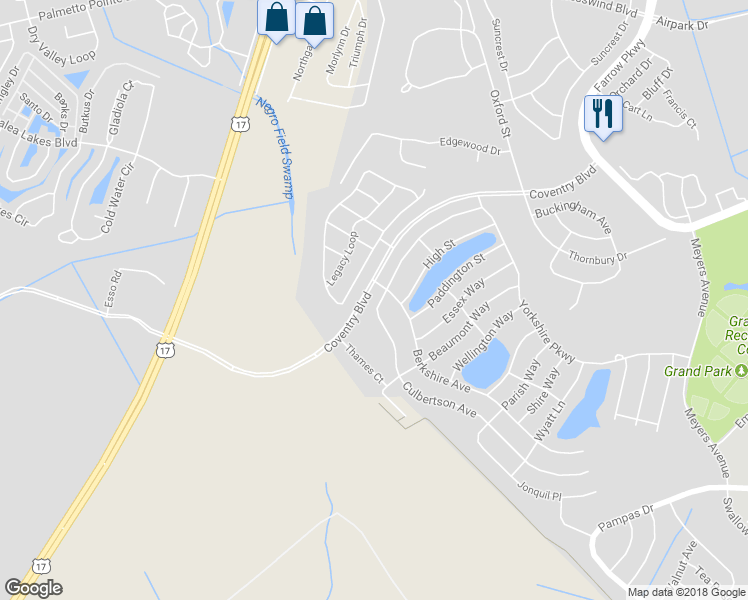 map of restaurants, bars, coffee shops, grocery stores, and more near 1633 Culbertson Avenue in Myrtle Beach