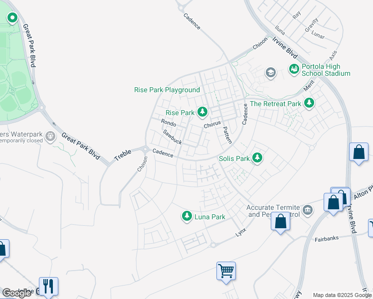 map of restaurants, bars, coffee shops, grocery stores, and more near 188 Merit in Irvine