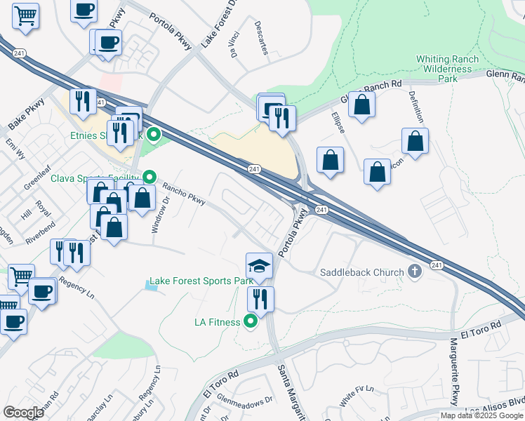 map of restaurants, bars, coffee shops, grocery stores, and more near 178 Pinnacle Drive in Lake Forest