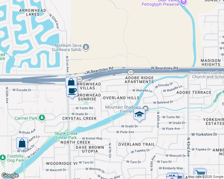 map of restaurants, bars, coffee shops, grocery stores, and more near 4749 West Escuda Drive in Glendale