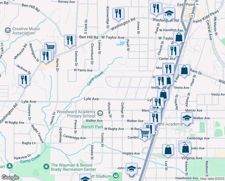 map of restaurants, bars, coffee shops, grocery stores, and more near 1944 Vesta Avenue in College Park