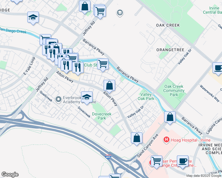 map of restaurants, bars, coffee shops, grocery stores, and more near 3801 Orangewood in Irvine