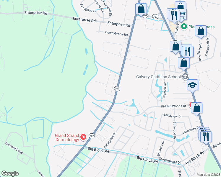 map of restaurants, bars, coffee shops, grocery stores, and more near 6925 South Carolina 707 in Myrtle Beach