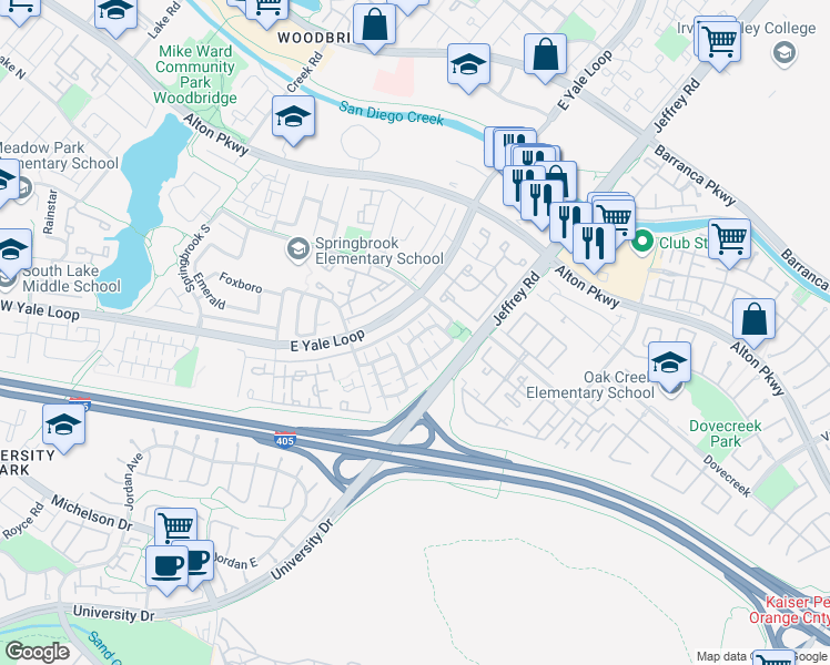 map of restaurants, bars, coffee shops, grocery stores, and more near in Irvine