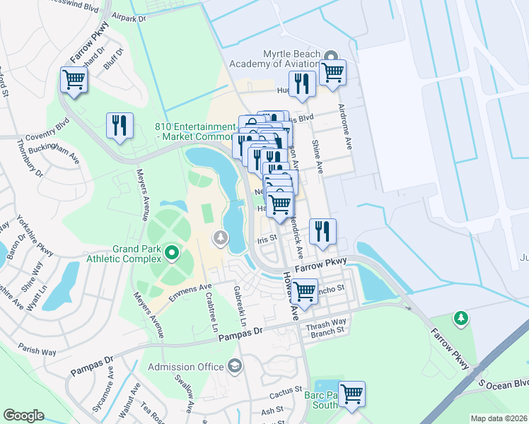 map of restaurants, bars, coffee shops, grocery stores, and more near 3050 Howard Avenue in Myrtle Beach