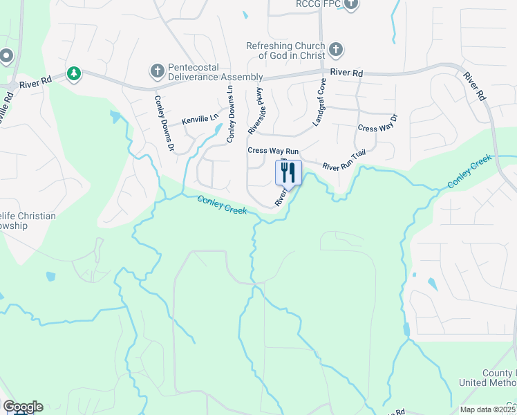 map of restaurants, bars, coffee shops, grocery stores, and more near 3949 Riverside Parkway in Decatur