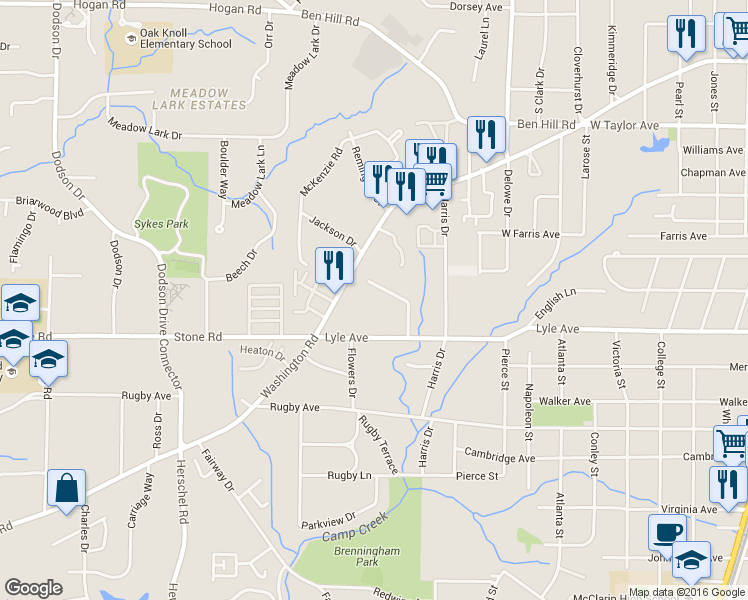 map of restaurants, bars, coffee shops, grocery stores, and more near 3257 Lyle Terrace in College Park
