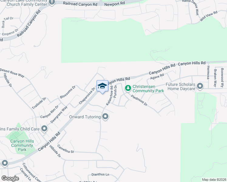 map of restaurants, bars, coffee shops, grocery stores, and more near 36216 Pursh Drive in Lake Elsinore