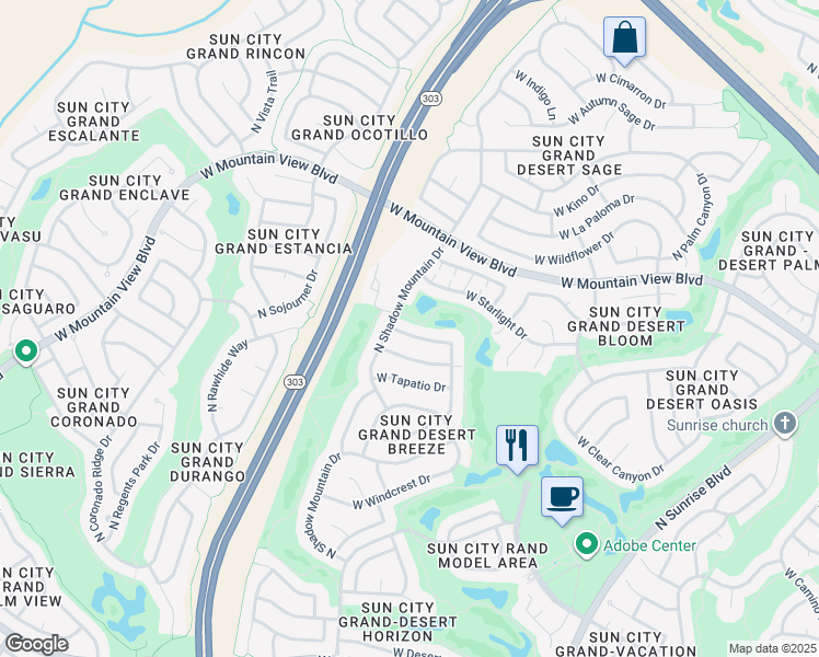 map of restaurants, bars, coffee shops, grocery stores, and more near 16242 West Tuscany Way in Surprise