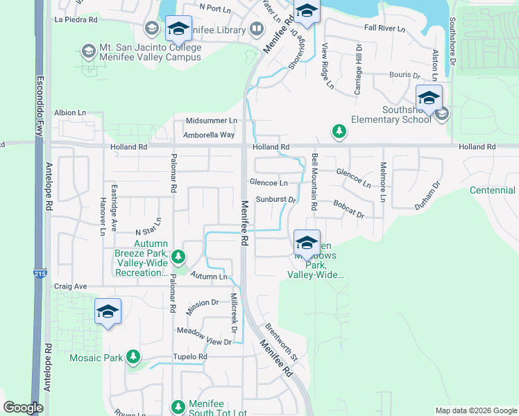 map of restaurants, bars, coffee shops, grocery stores, and more near 31210 Shadow Ridge Drive in Menifee