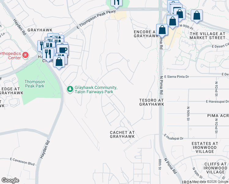 map of restaurants, bars, coffee shops, grocery stores, and more near 19969 North 84th Way in Scottsdale