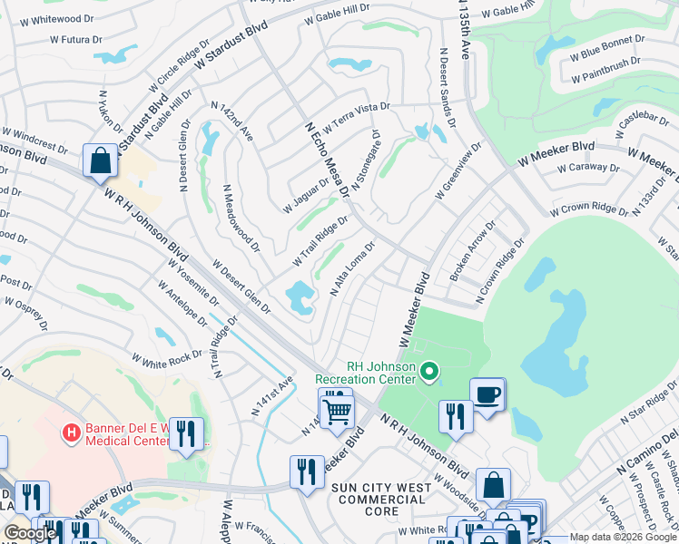 map of restaurants, bars, coffee shops, grocery stores, and more near 20042 North Alta Loma Drive in Sun City West