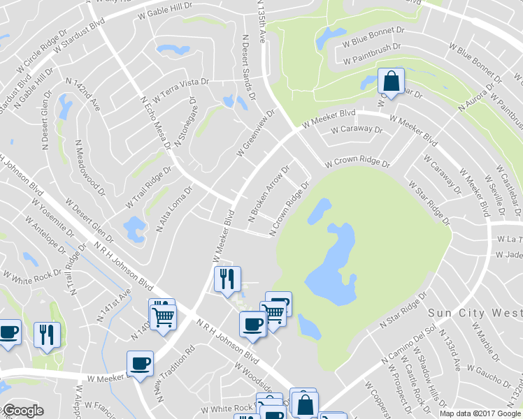map of restaurants, bars, coffee shops, grocery stores, and more near 13630 West Echo Mesa Drive in Sun City West