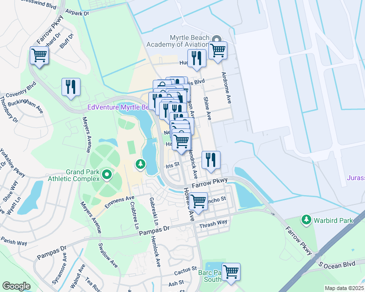 map of restaurants, bars, coffee shops, grocery stores, and more near 3050 Howard Avenue in Myrtle Beach