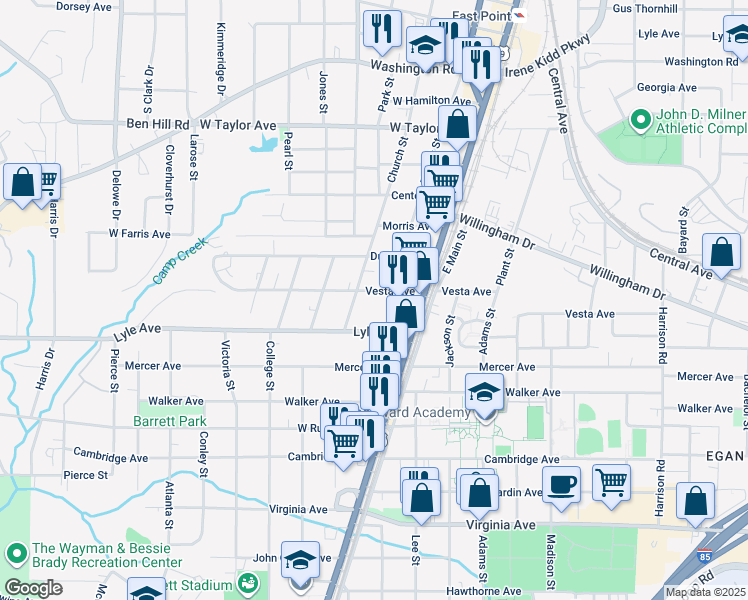 map of restaurants, bars, coffee shops, grocery stores, and more near 1774 Vesta Avenue in Atlanta