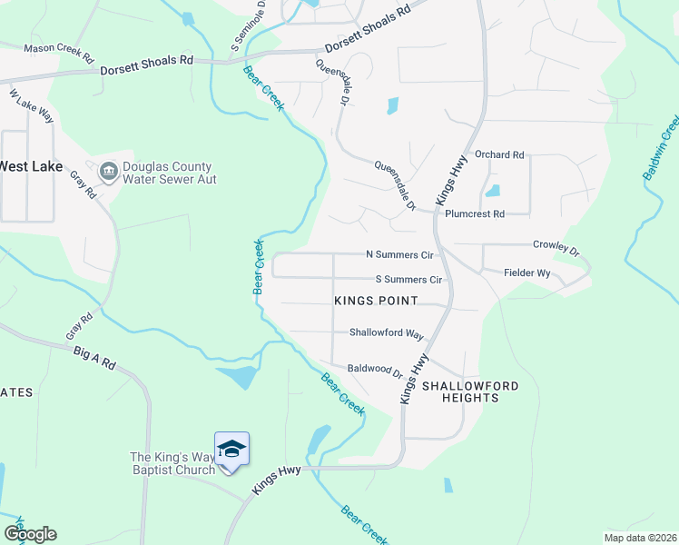 map of restaurants, bars, coffee shops, grocery stores, and more near 6309 South Summers Circle in Douglasville