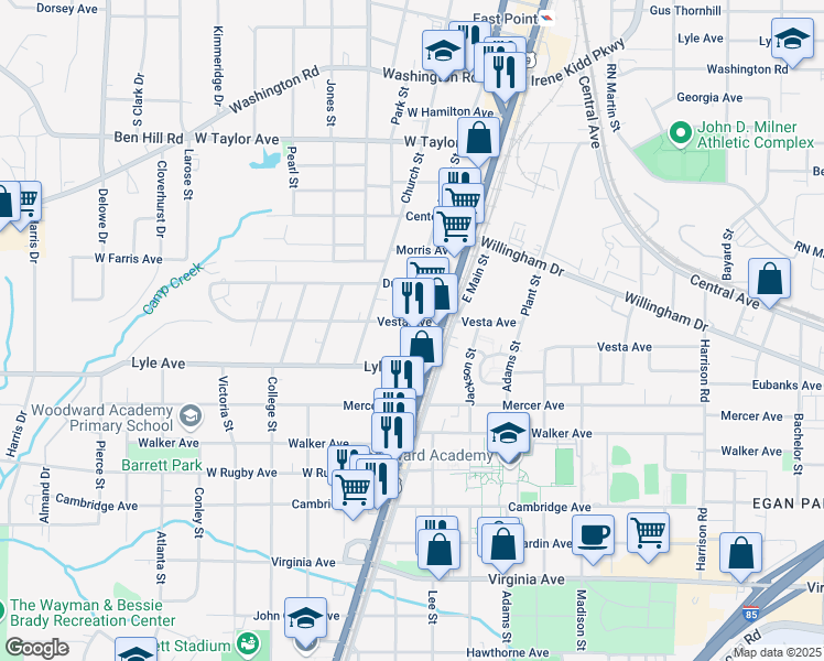 map of restaurants, bars, coffee shops, grocery stores, and more near 1728 Vesta Avenue in Atlanta