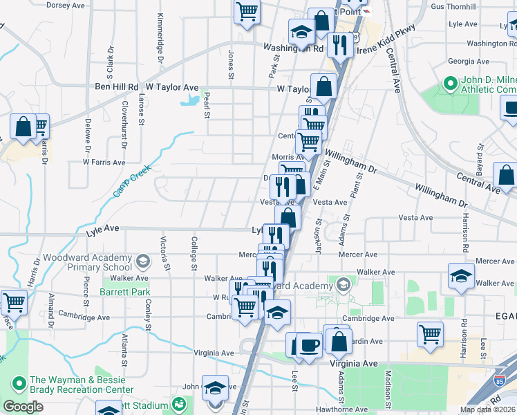 map of restaurants, bars, coffee shops, grocery stores, and more near 1786 Vesta Avenue in Atlanta