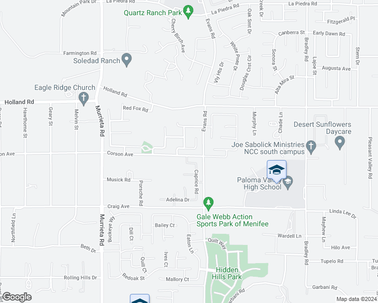 map of restaurants, bars, coffee shops, grocery stores, and more near 31232 Rawhide Court in Menifee