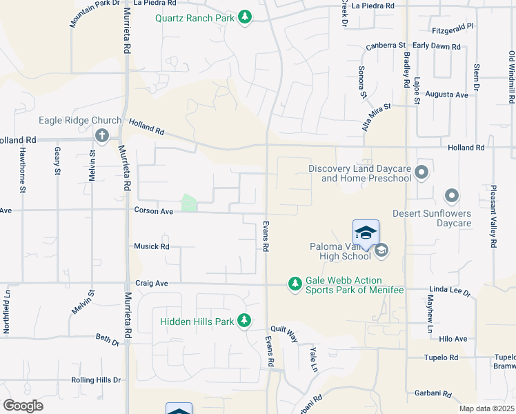 map of restaurants, bars, coffee shops, grocery stores, and more near 26471 Granite Ridge Lane in Menifee
