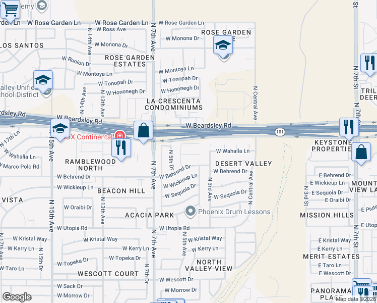 map of restaurants, bars, coffee shops, grocery stores, and more near 406 W Marco Polo Rd in Phoenix