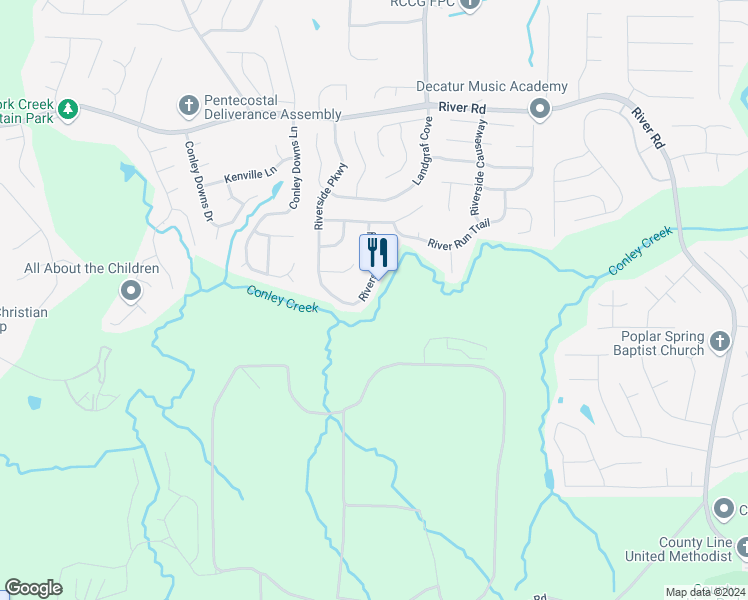 map of restaurants, bars, coffee shops, grocery stores, and more near 3999 Riverside Parkway in Decatur