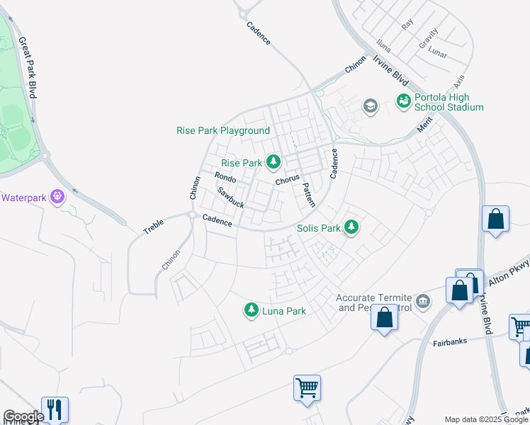map of restaurants, bars, coffee shops, grocery stores, and more near in Irvine