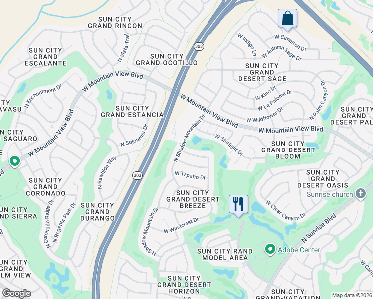 map of restaurants, bars, coffee shops, grocery stores, and more near 16242 West Tuscany Way in Surprise