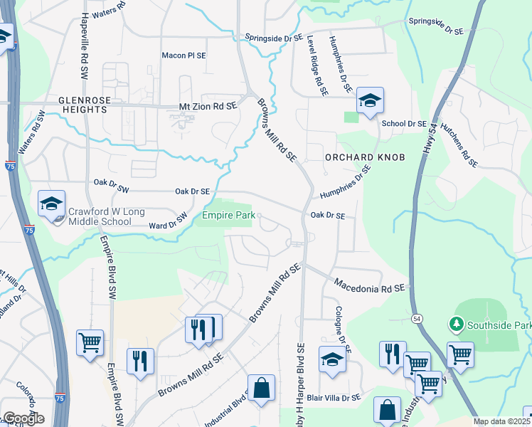 map of restaurants, bars, coffee shops, grocery stores, and more near 599 Jefferson Chase Street in Atlanta