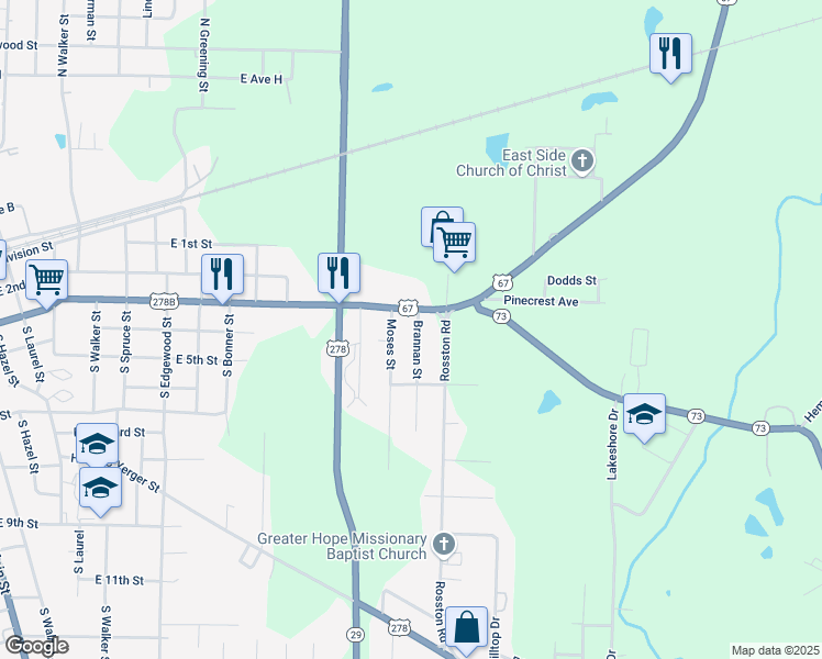 map of restaurants, bars, coffee shops, grocery stores, and more near 304 Brannan Street in Hope