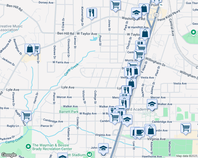 map of restaurants, bars, coffee shops, grocery stores, and more near 1880 Vesta Avenue in College Park