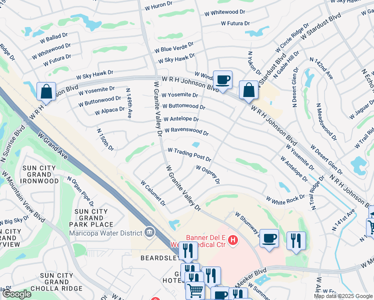 map of restaurants, bars, coffee shops, grocery stores, and more near 14702 W Trading Post Dr in Sun City West