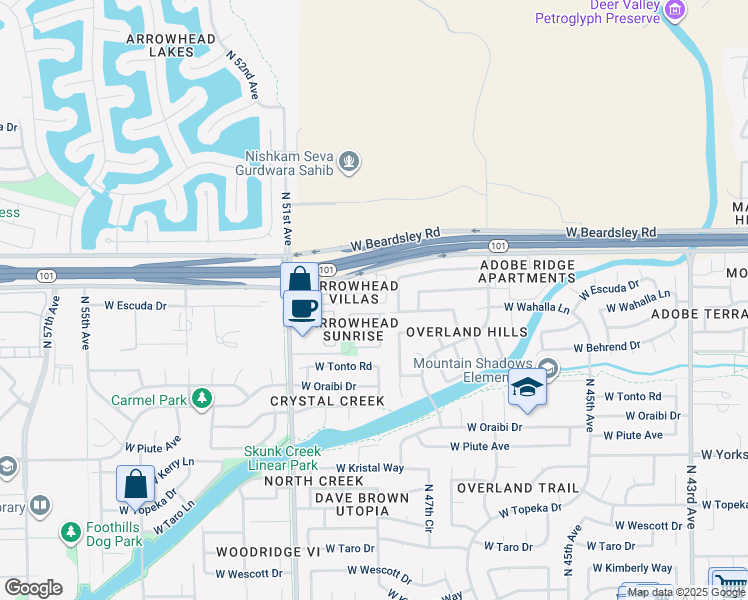 map of restaurants, bars, coffee shops, grocery stores, and more near 4911 West Escuda Drive in Glendale