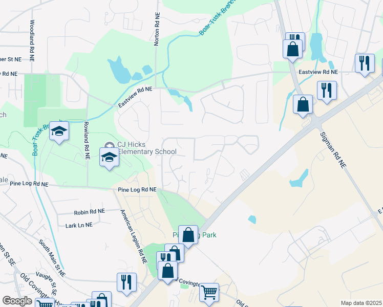 map of restaurants, bars, coffee shops, grocery stores, and more near 1016 Weatherwood Place Northeast in Conyers